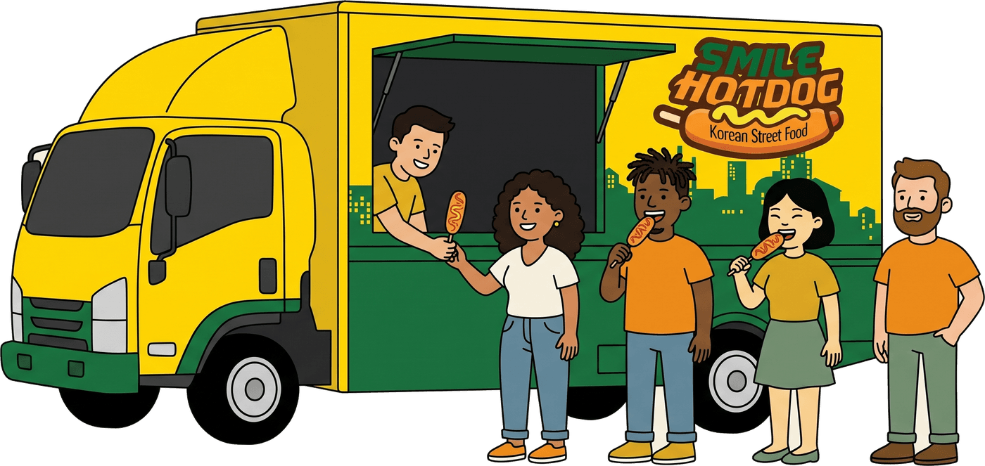 The Smile Hotdog truck with customers